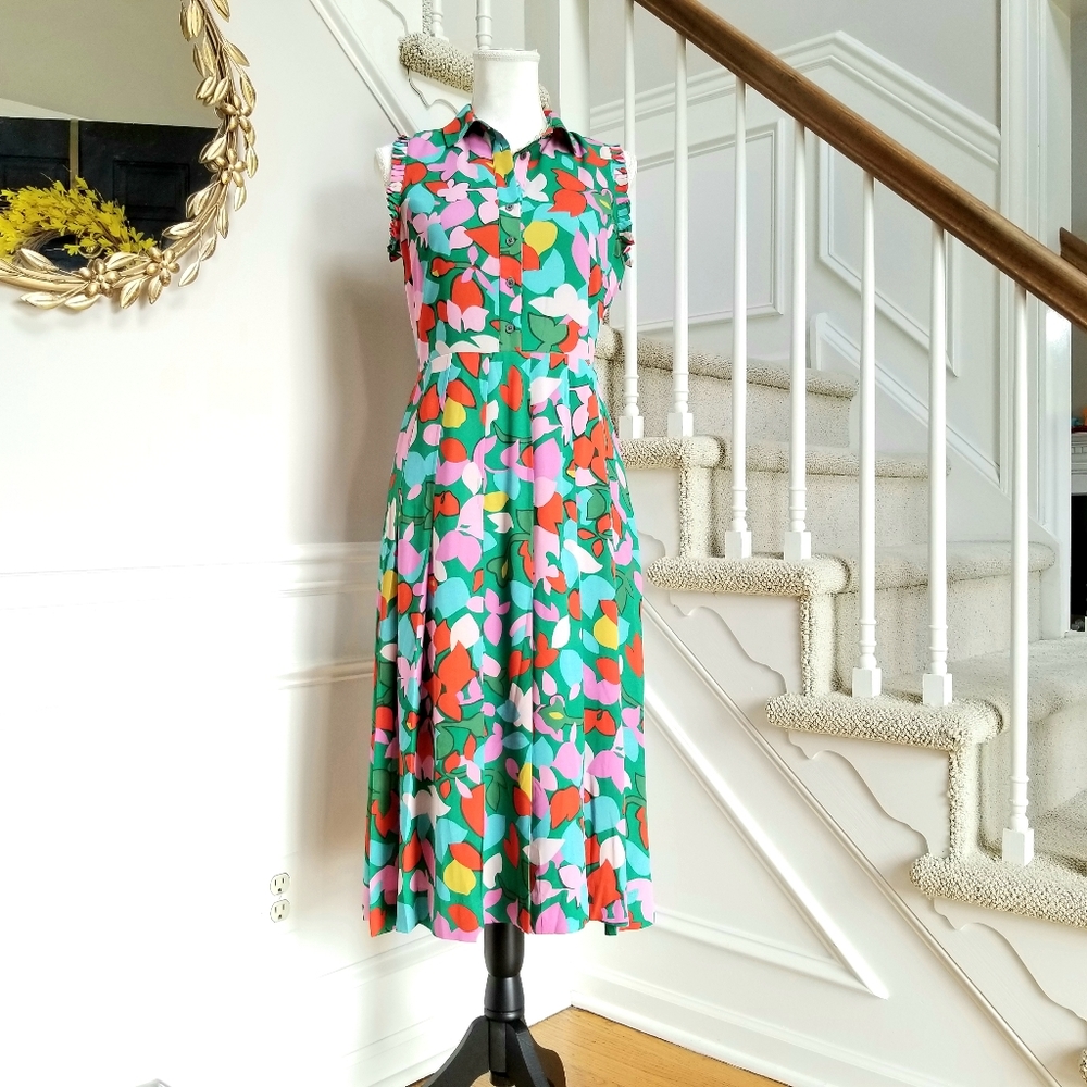 J. Crew Green Multi Floral Print Sleeveless Midi Dress - Picture 2 of 7